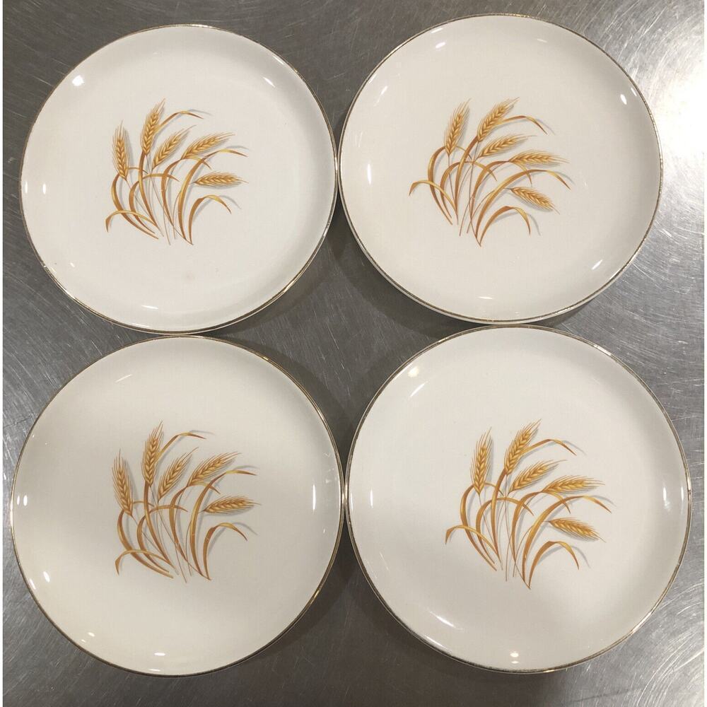 Lot Of 4 Golden Wheat, Bread or Salad Plate 22K Gold Vintage Made In USA